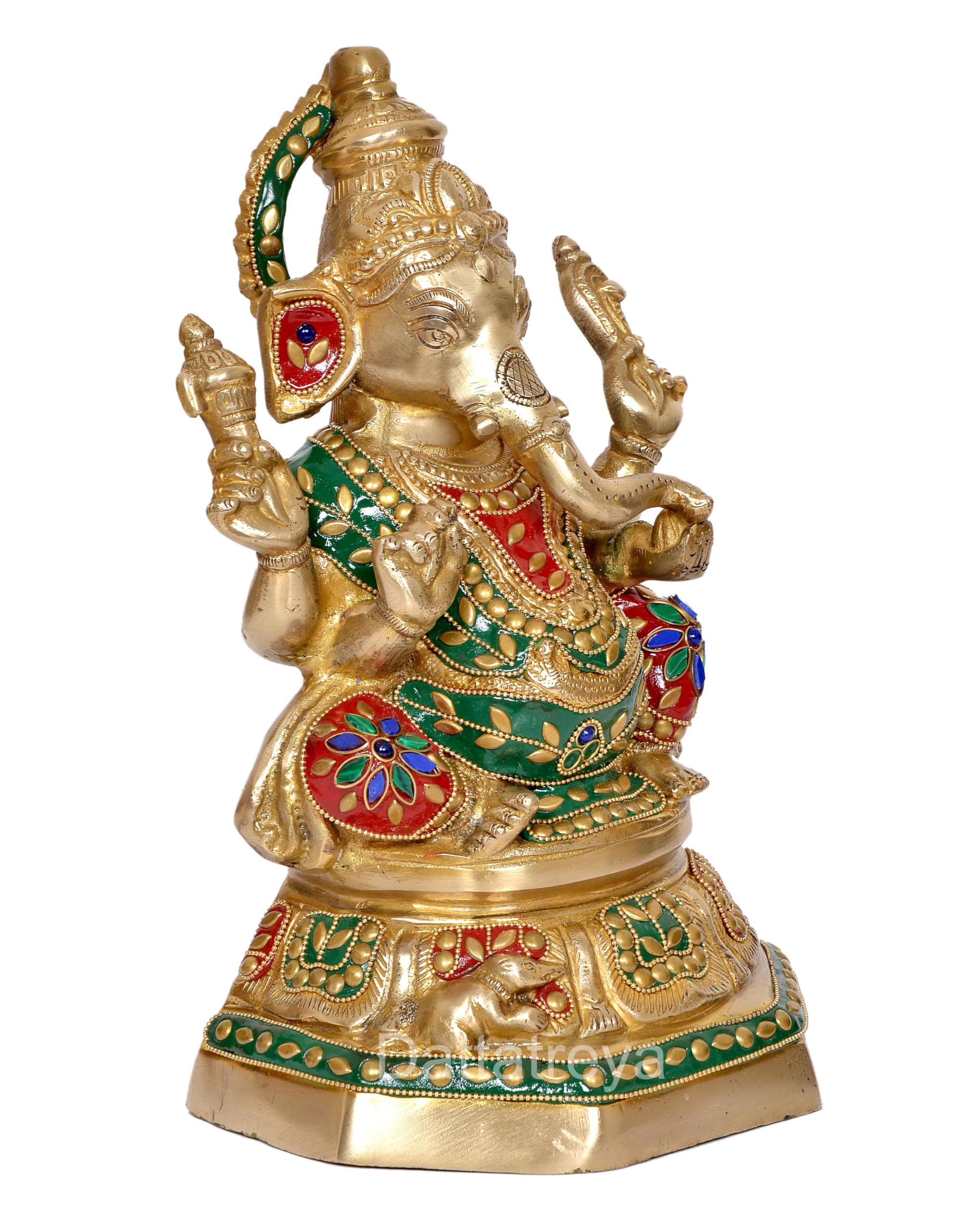 Dattatreya Brass Ganesh Statue - Handcrafted Lord Ganesha Idol For Home Decor And Pooja - Hindu God Ganapati Figurine (Height 11
